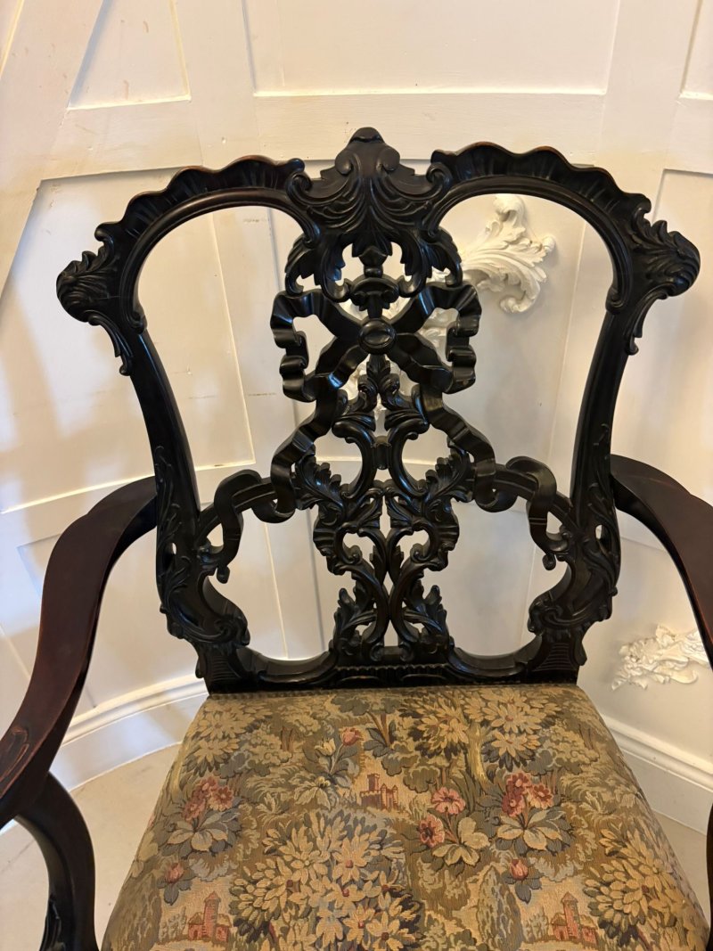 Antique Exceptional Victorian Carved Mahogany Chippendale Style Ribbon Back Desk Chair - Image 4